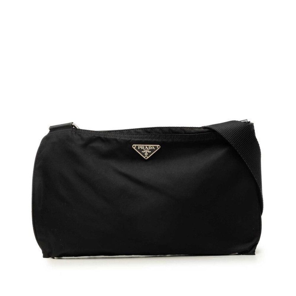 Prada Triangle Logo Plate Nylon Shoulder Bag